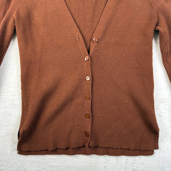 Abercrombie & Fitch Ribbed Button-Down Cardigan Women's M Rust Brown Knit Top - Picture 3 of 7